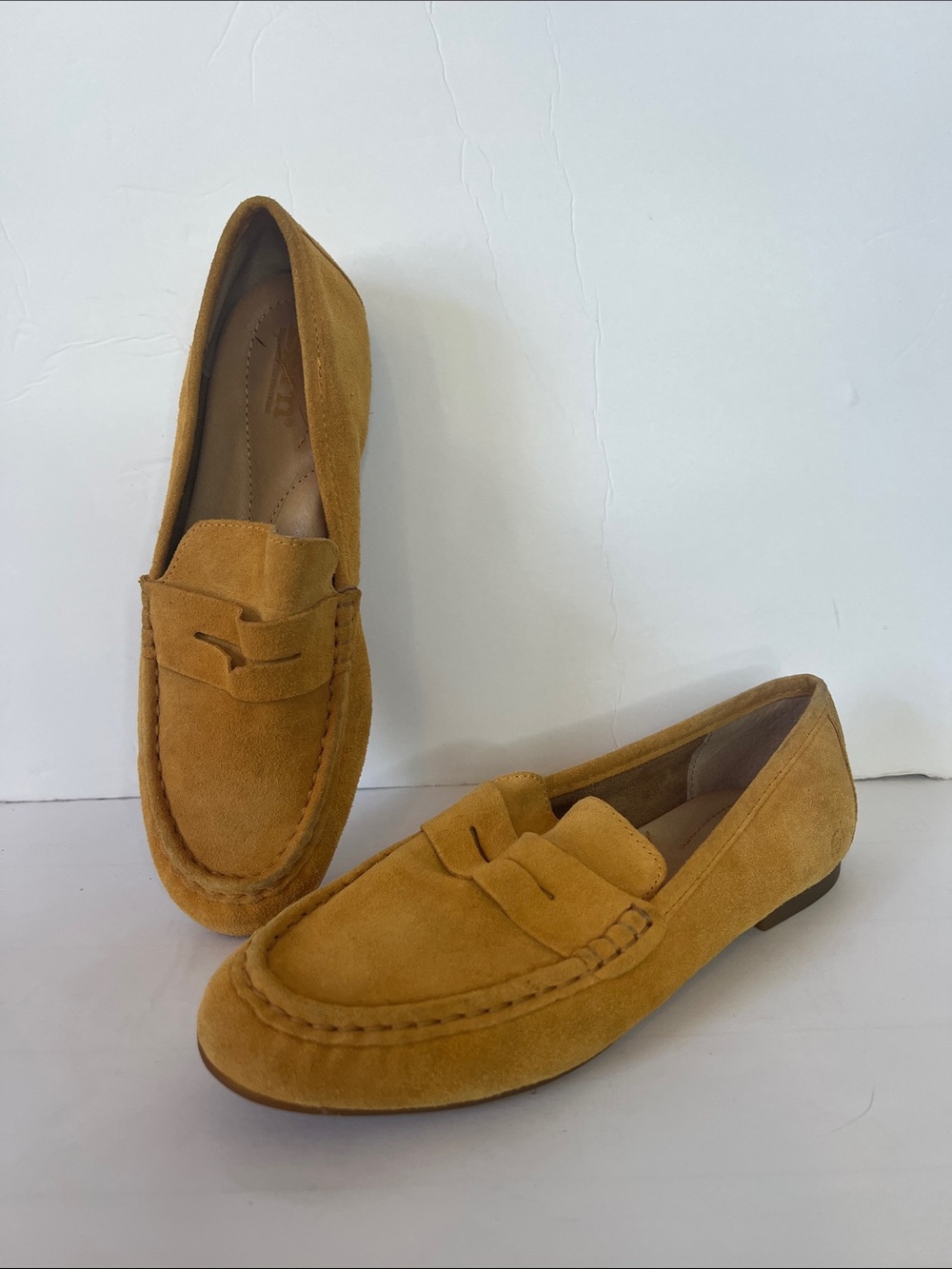 Born Mustard Suede Penny Loafers for Women